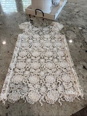Lace Floral Overlay Cover Up Dress - Cream